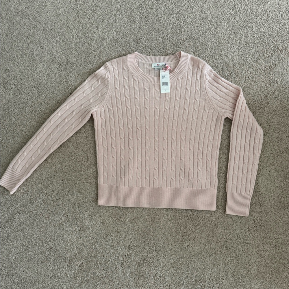 Vineyard Vines Pink Cashmere Cable Crew eck Sweater Ribbed Knit